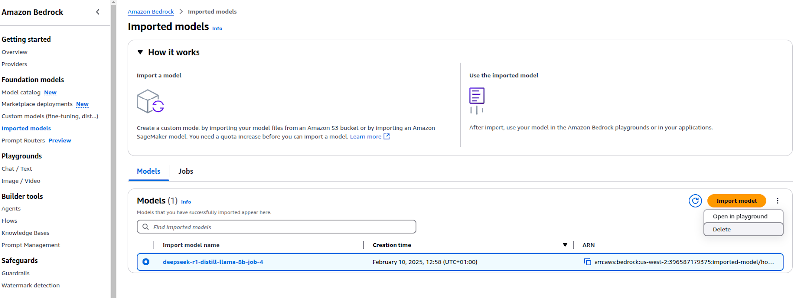 UI for Deleting the Imported Model