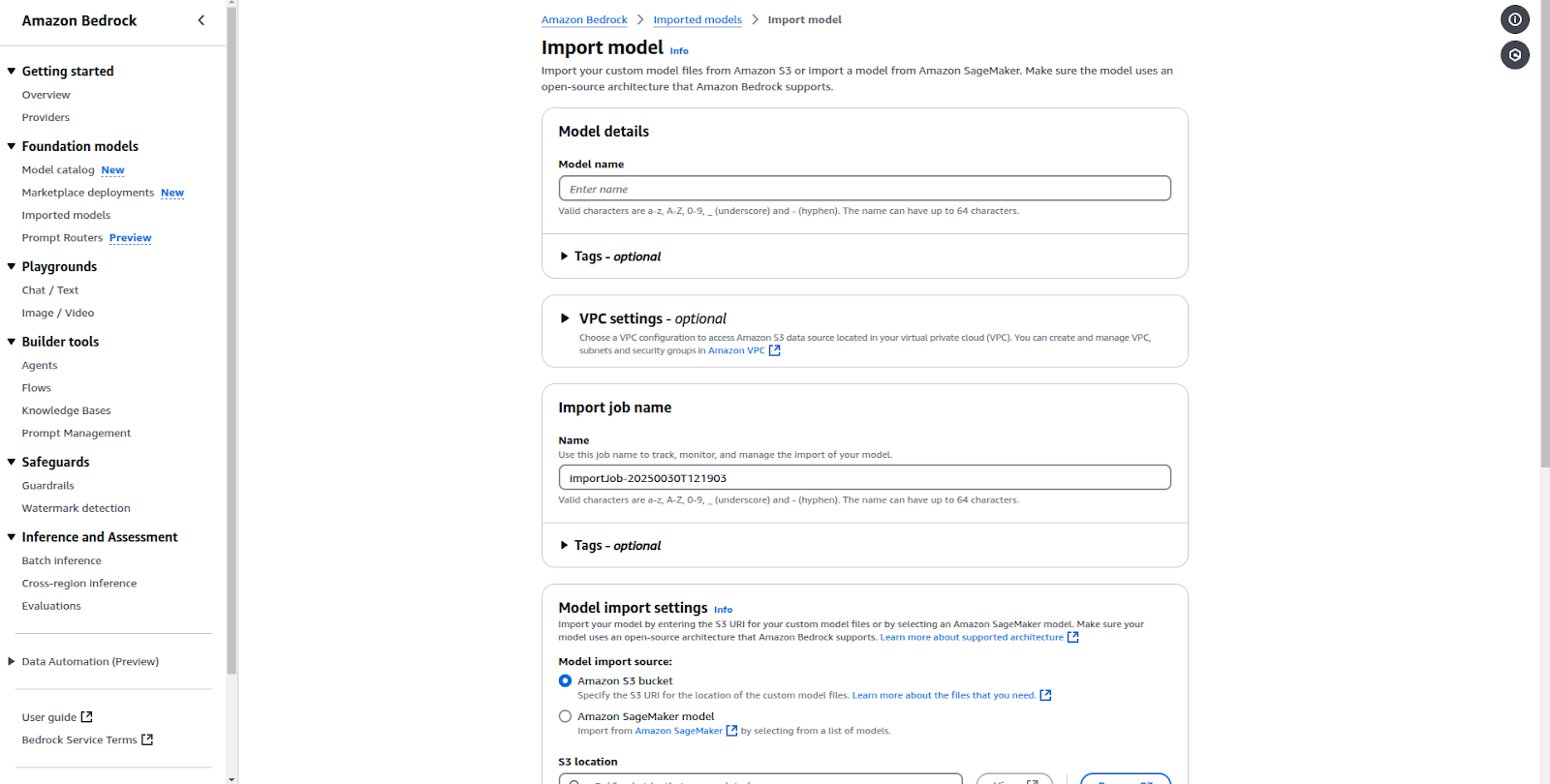 UI for Creating Imported Model