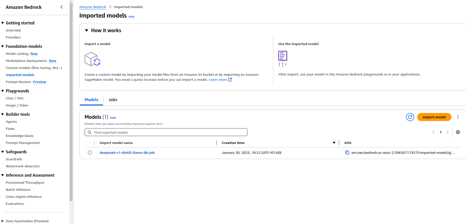 AWS Bedrock Console for Importing Models