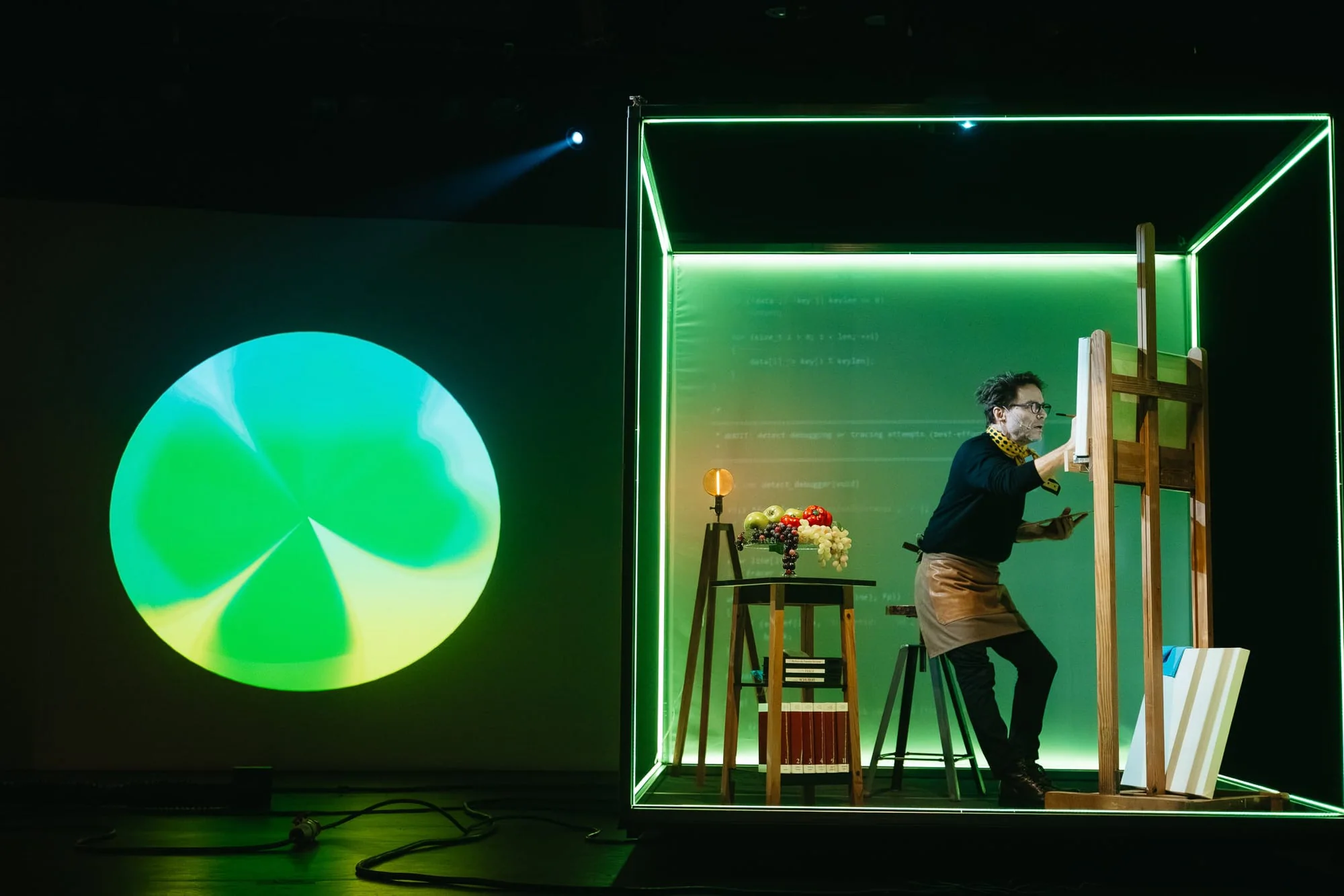 The Orb component, projected in distinct moments of the play.