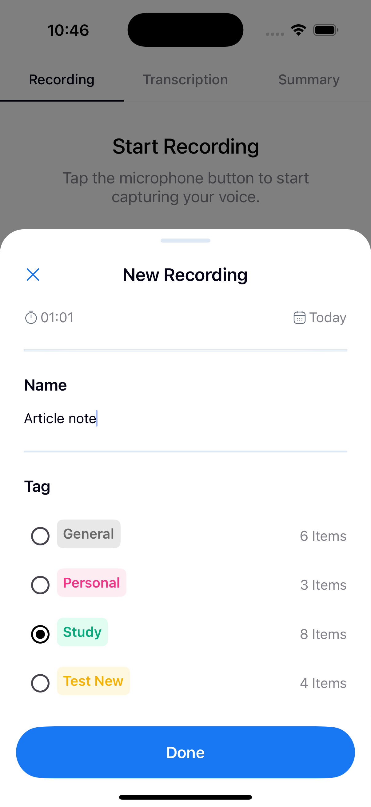 Recording title and category selection