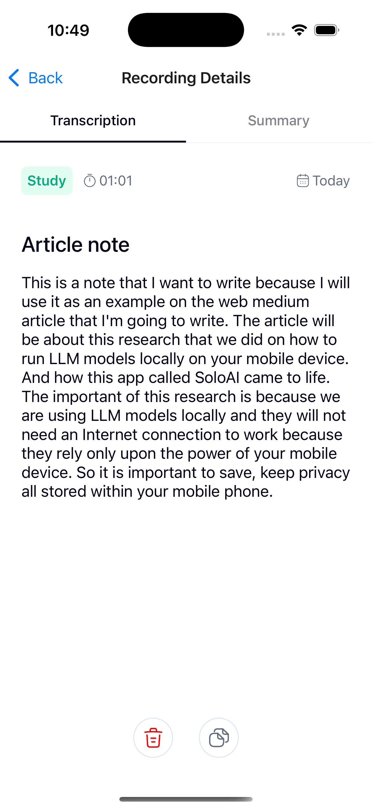 Locally generated transcription