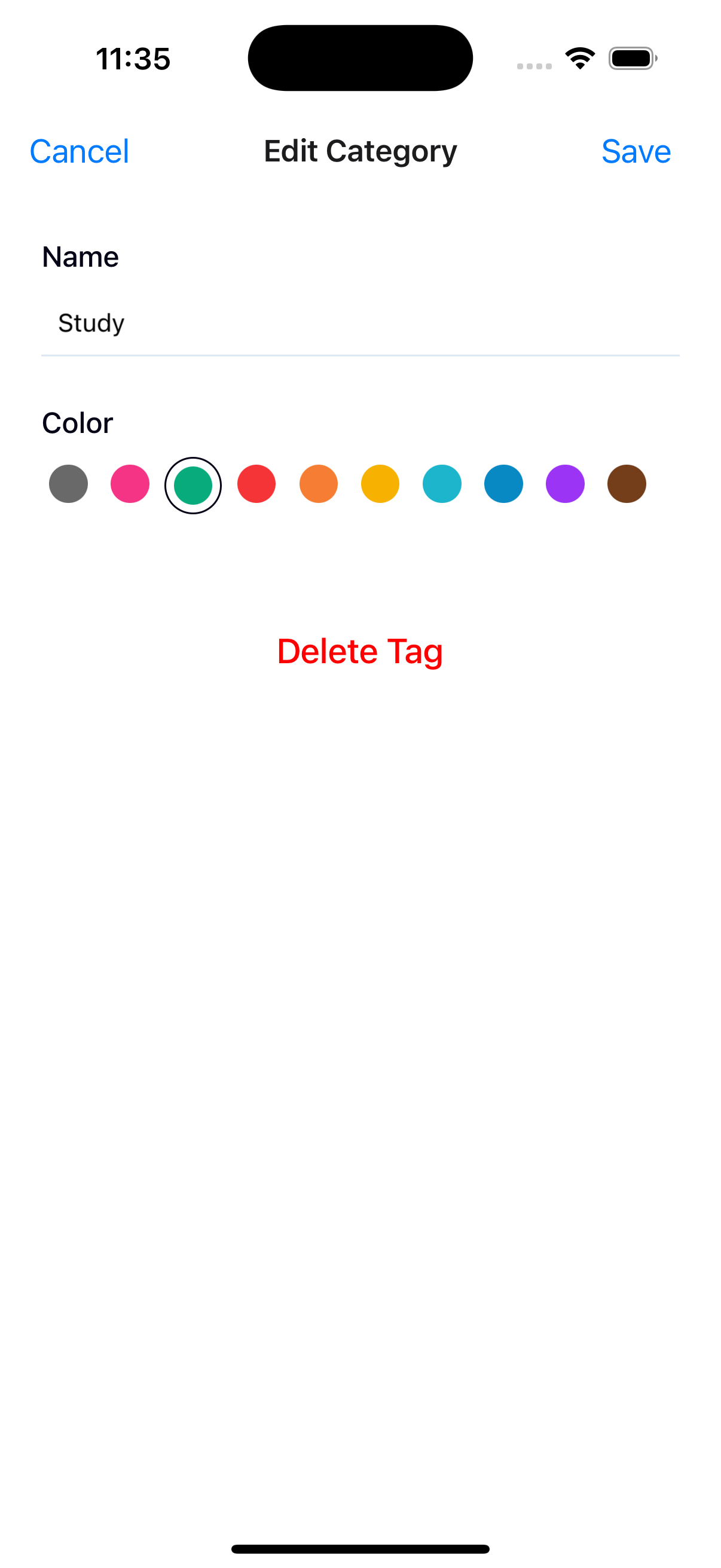 Editing category names and colors