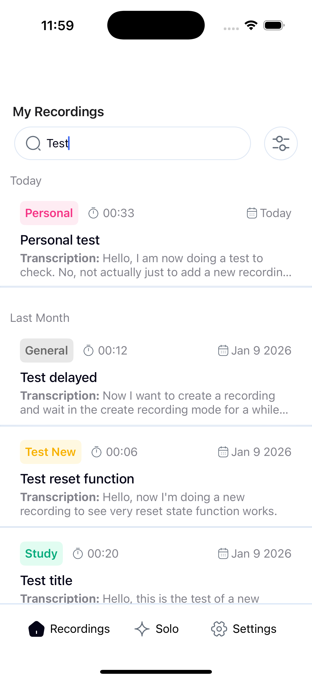 Recordings dashboard and search