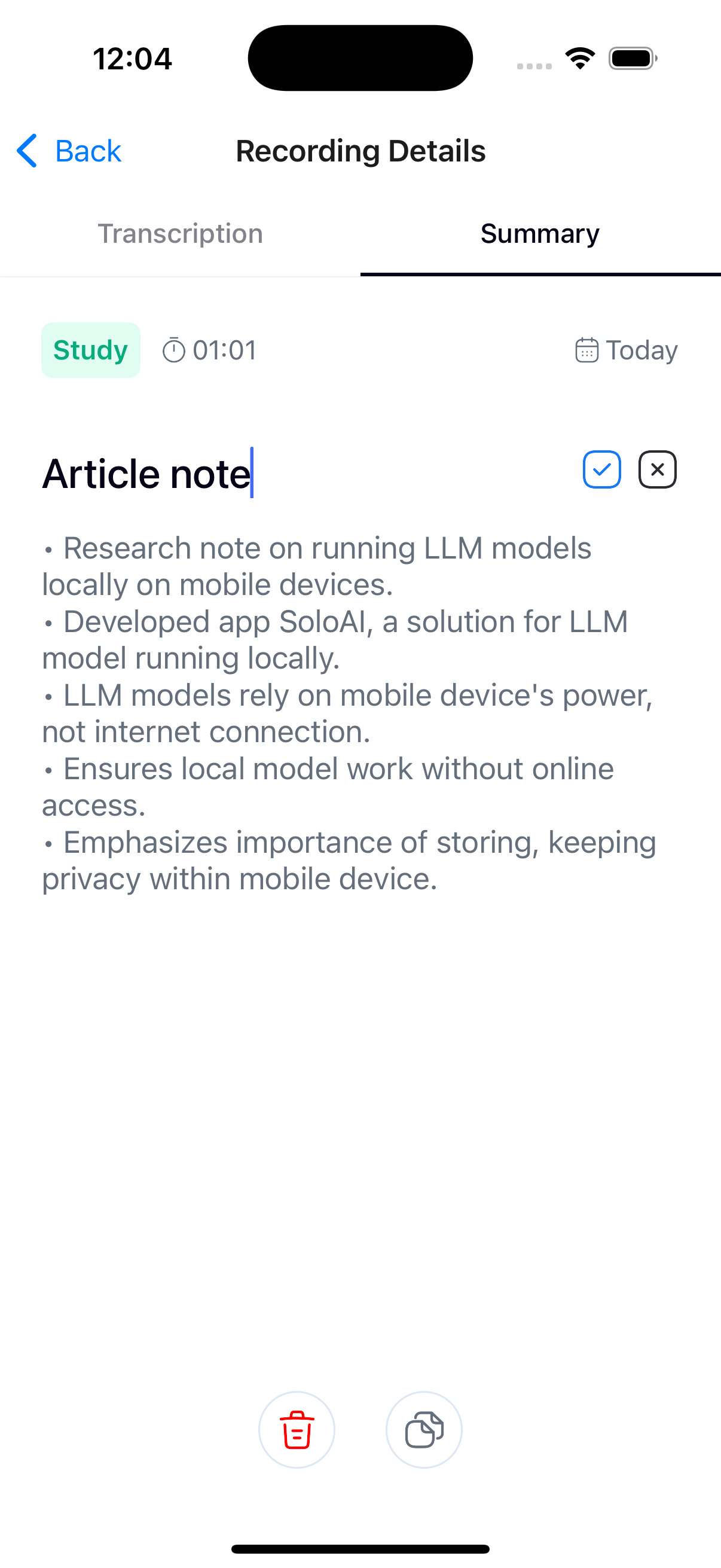 Locally generated summary