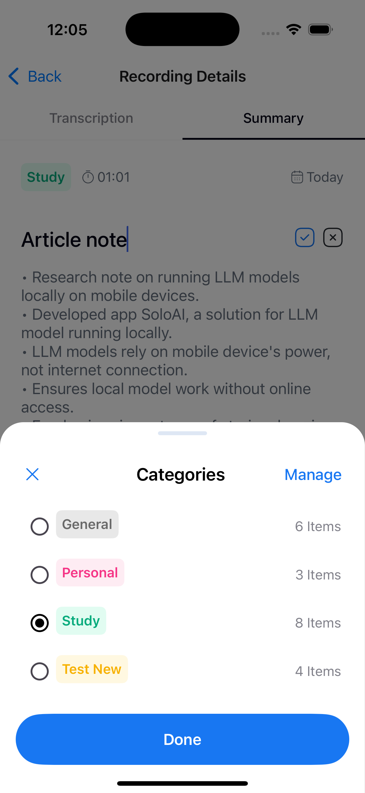 Changing a note’s category
