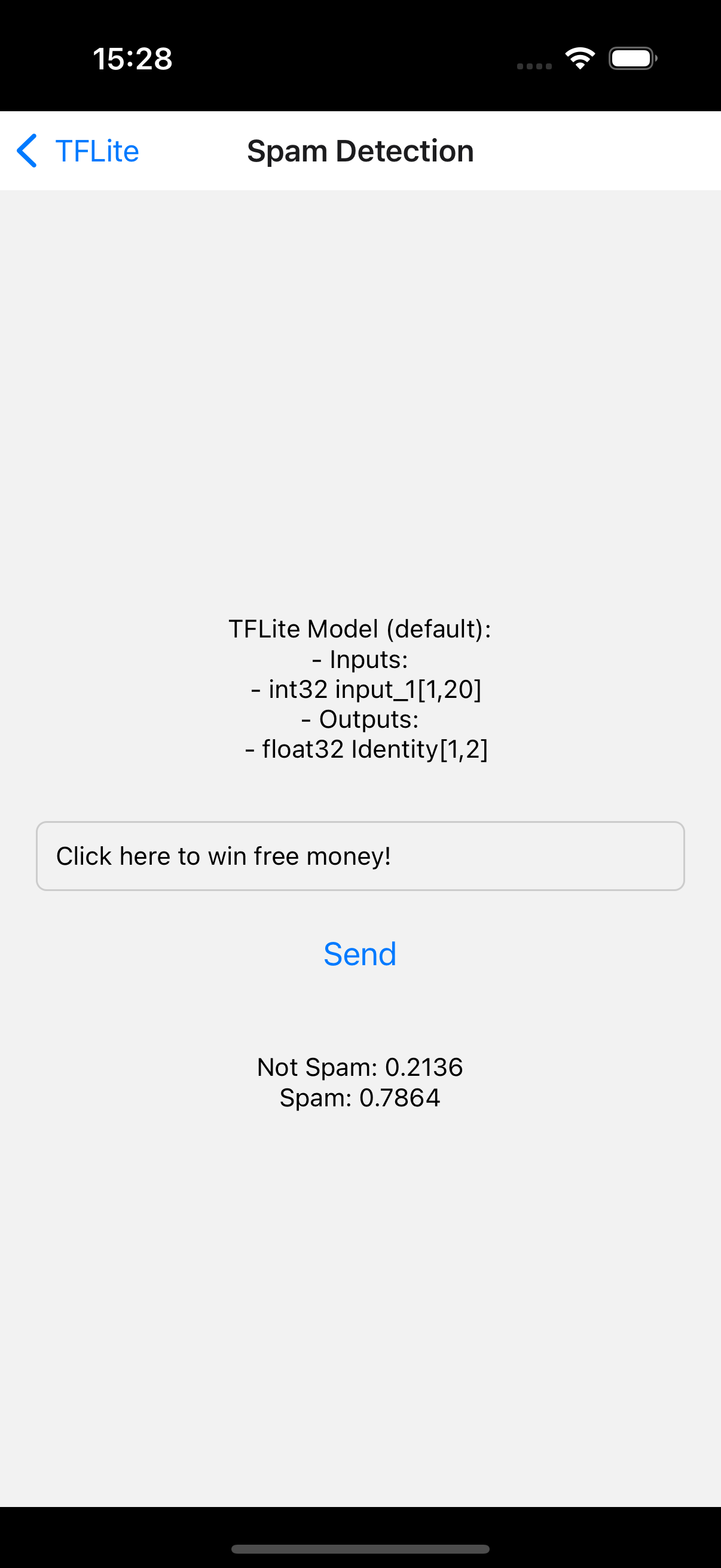 Spam detection with TensorFlow Lite