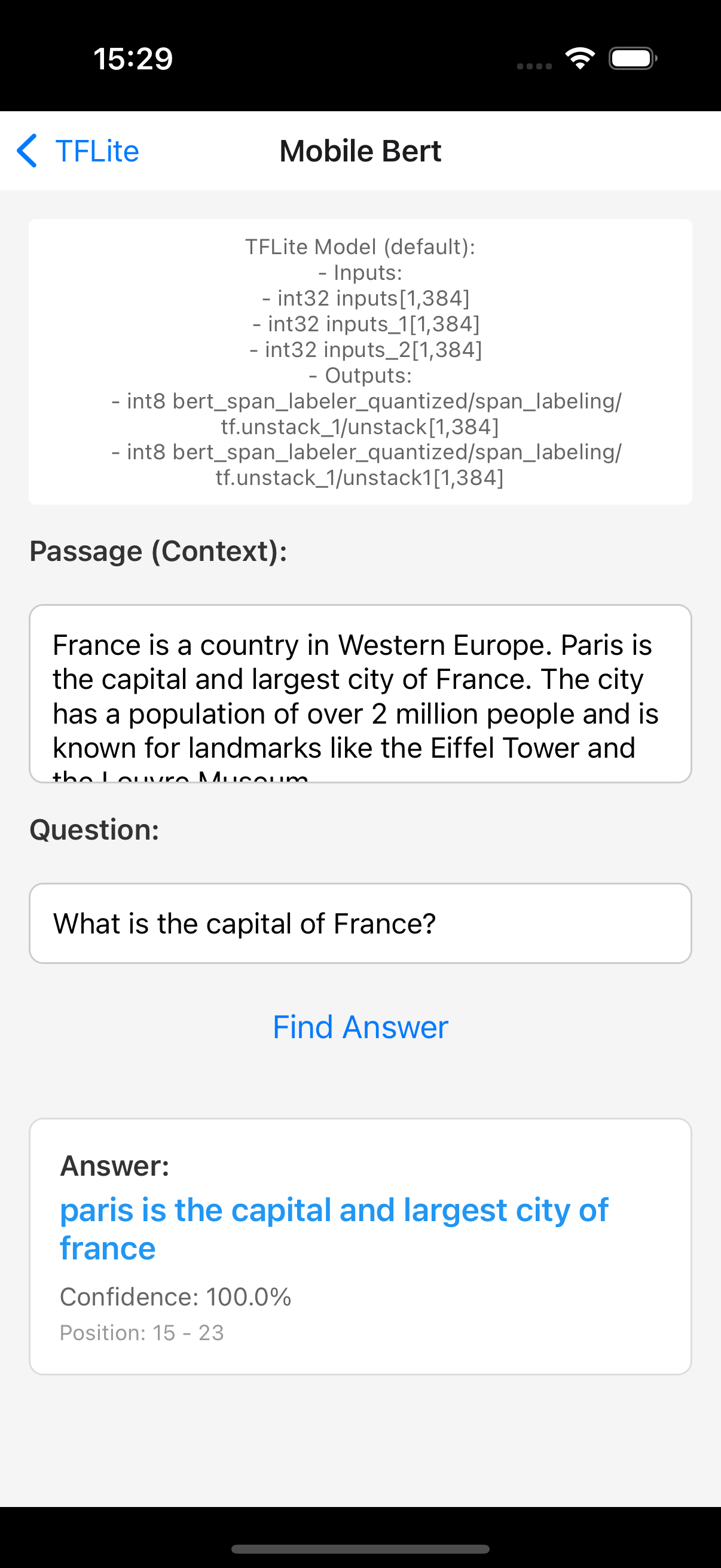 Question answering with MobileBERT